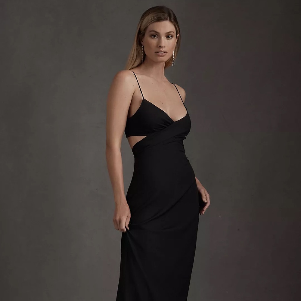 Black Crepe Backless BHLDN Bridesmaid Dress